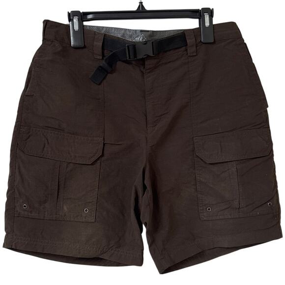 Croft & Barrow 32 Nylon Cargo Brown Shorts, Elastic Side and Belt - Picture 1 of 5
